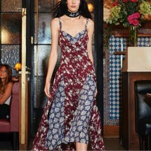 CINQ A Sept Nathalia Layered Floral Silk Burgundy Blue Sleeveless Maxi Dress